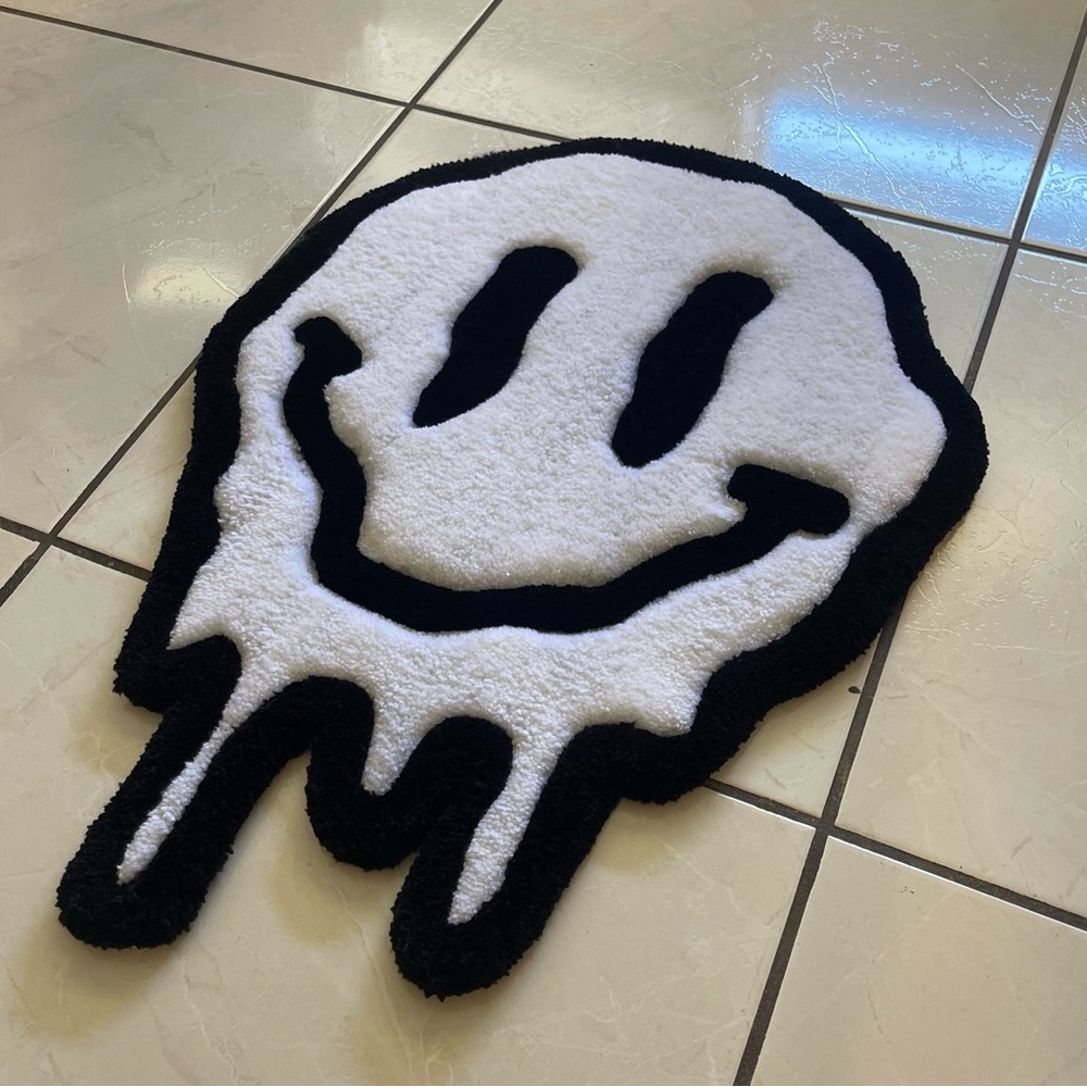 Black and White Melting Smiley Face Hand Tufted Rug
